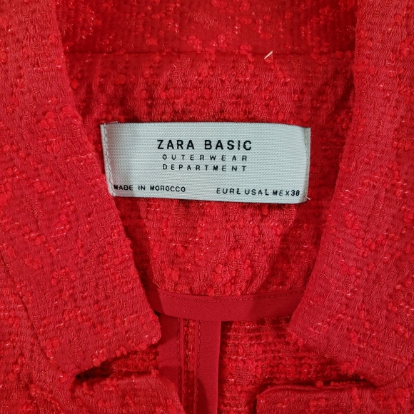 VGUC Zara Jacquard Herringbone Buttoned Mid Length Coat Red Size Large - Picture 6 of 16